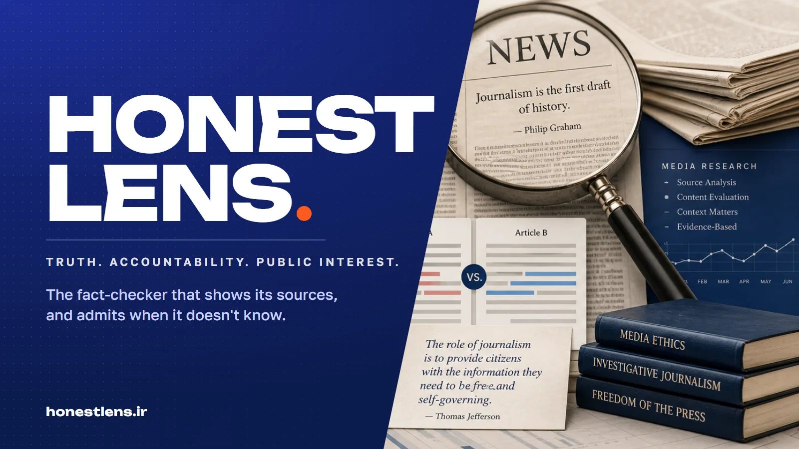 Honest Lens: правда, ответственность, общественный интерес. Лупа над газетами и сравнение двух статей.